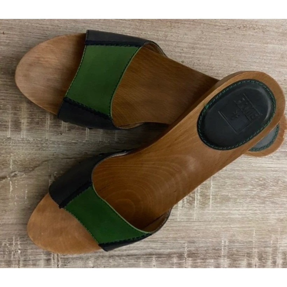 Frye Ellie Wood Slides 9 navy/green - Picture 2 of 3